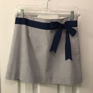 Molly B seersucker skirt with navy bow.